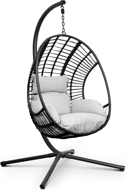 Swoods XXL Egg Hangstoel – Hangstoel met standaard – Voor Binnen en Buiten – Incl. Kussens – Egg Chair – Weerbestendig - Ei Stoel – tot 150kg (Lichtgrijs)