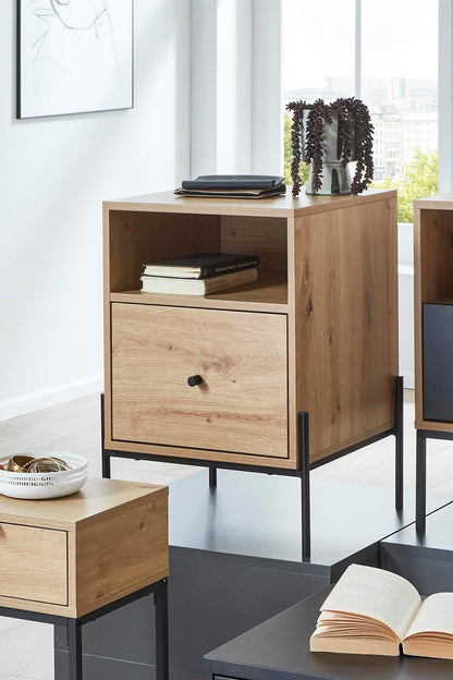 HAKU Console eiken, zwart, MDF, metaal - Maat: B 45 cm x H 60 cm x D 47 cm, Stijl: Modern