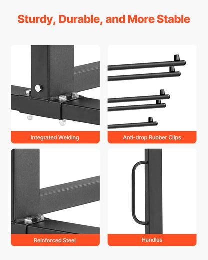 VEVOR Folding Chair Stand, 181 kg Load Capacity, Folding Chair Trolley for 42 Seats or 12 Tables, Multifunctional Chair Trolley with Rubber Wheels and Holders, Large Seat Holder, Matte Black