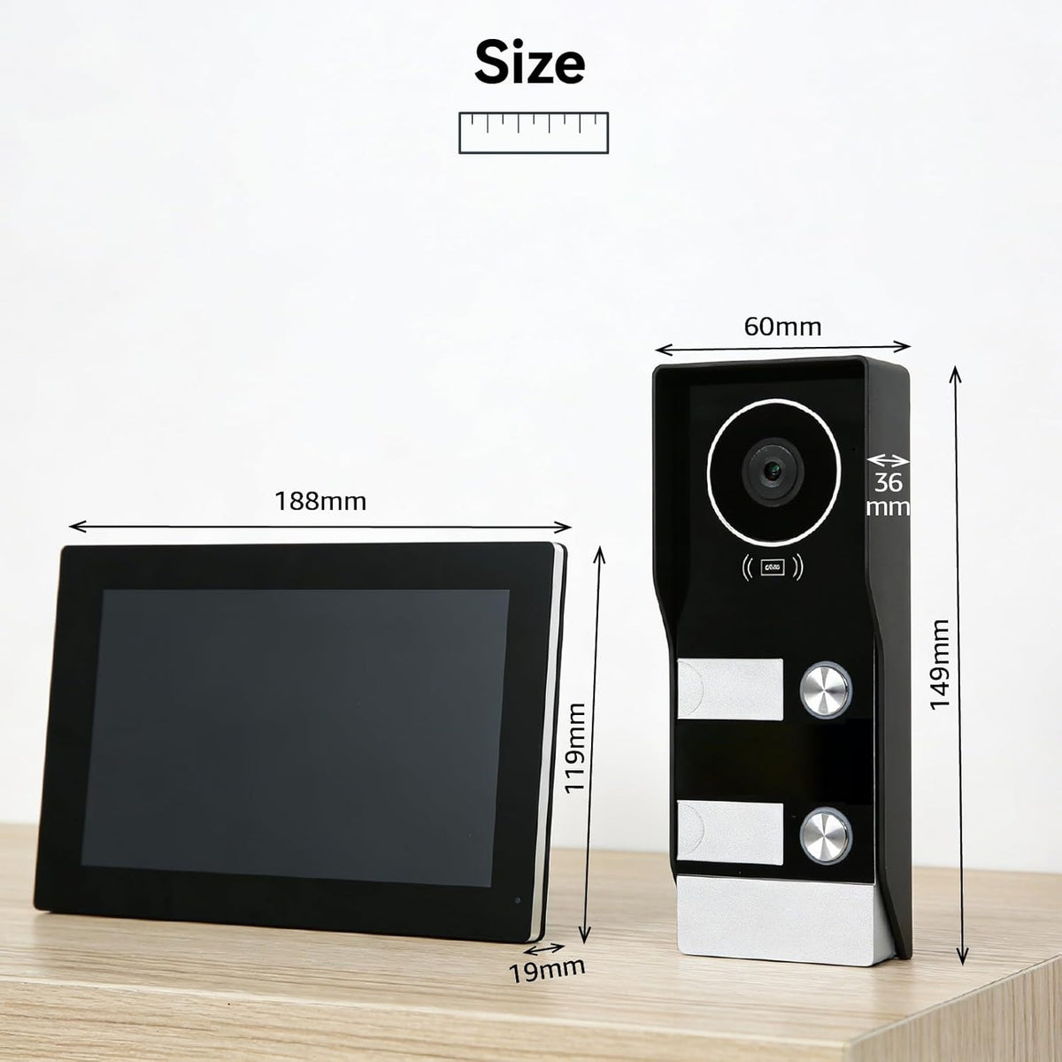 slimme videodeurbel met 2-draads aansluiting, bedrade video-intercom met 2 x 7-inch monitoren, ontgrendeling op afstand,tweeweg audio, RFID,dual-band wifi,set voor twee gezinnen