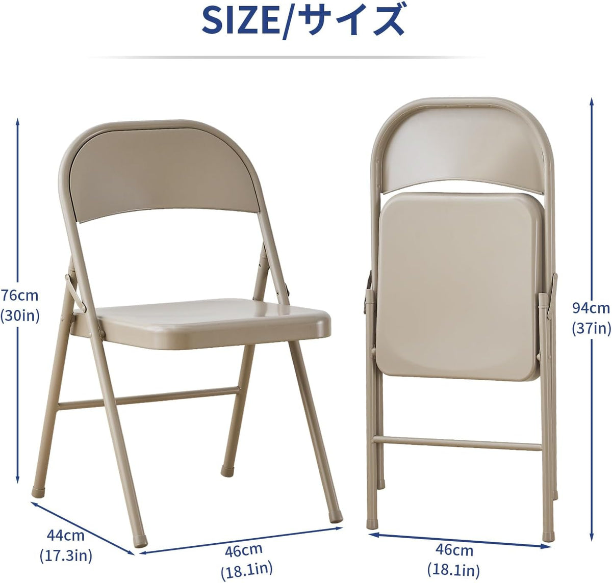 KAIHAOWIN Metalen klapstoel - Set van 4 volledig stalen opvouwbare stoelen ruimtebesparend en zwaar belastbaar voor vergadering kantoor bruiloft feest evenementen - beige