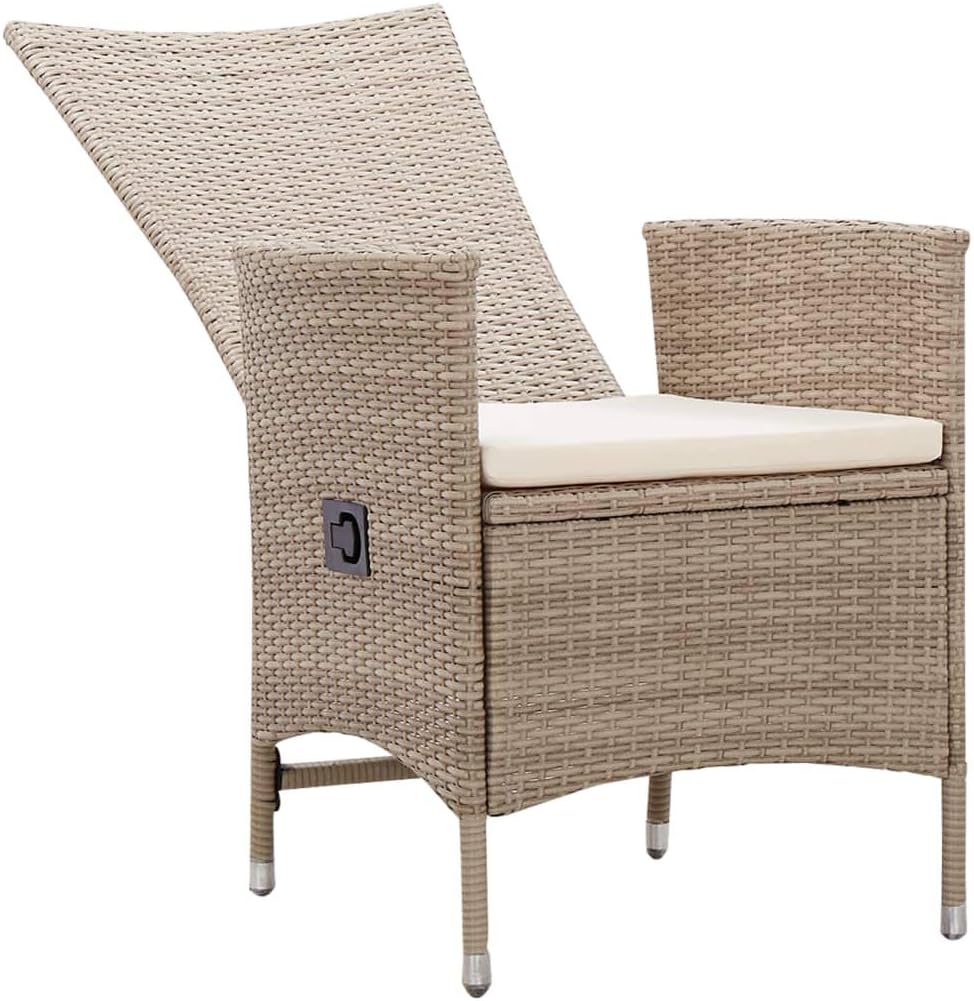 Set of 2 Garden Chairs Poly Rattan Beige Balcony Chair Adjustable Backrest Patio Chair Dining Chairs for Patio Garden Balcony - QUORE