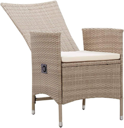 Set of 2 Garden Chairs Poly Rattan Beige Balcony Chair Adjustable Backrest Patio Chair Dining Chairs for Patio Garden Balcony - QUORE