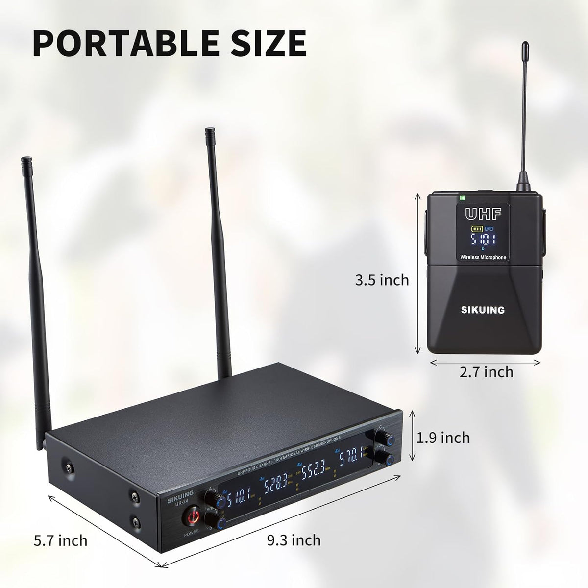 4-kanaals draadloos microfoonsysteem met lavalier- en headsetmicrofoons, 4x50 instelbare frequenties, ideaal voor karaoke, bijeenkomsten, kerk, 300 ft bereik (4 bodypacks)