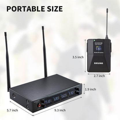 4-kanaals draadloos microfoonsysteem met lavalier- en headsetmicrofoons, 4x50 instelbare frequenties, ideaal voor karaoke, bijeenkomsten, kerk, 300 ft bereik (4 bodypacks)