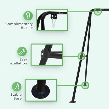 Hangmatstandaard, hangstoel standaard max load 300 lbs, schommelstandaard, outdoor of indoor hangmat met standaard (zwart)