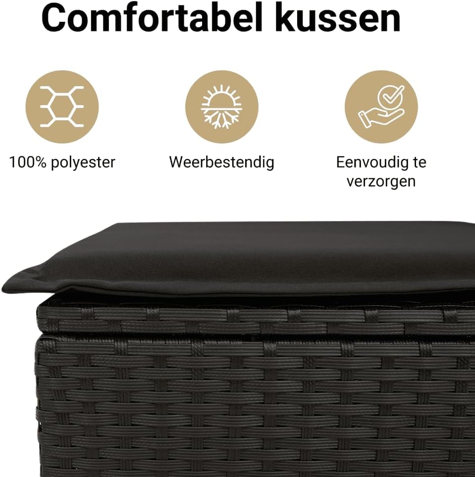 vidaXL 7-Piece Garden Set with Cushions Poly Rattan Black, Lounge Set, Garden Garden Loungeset, Garden, Garden Table, Lounge Sofa, Lounge Sofa Garden, Lounge Set Outdoor - QUORE