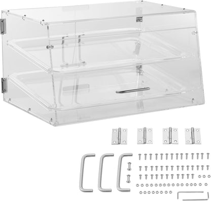 VEVOR Bakstandaard, 2 etages, toegang aan de achterkant, afneembare planken van transparant acryl, gebakstandaard voor zoet brood, 510 x 350 x 35 mm, broodvitrine