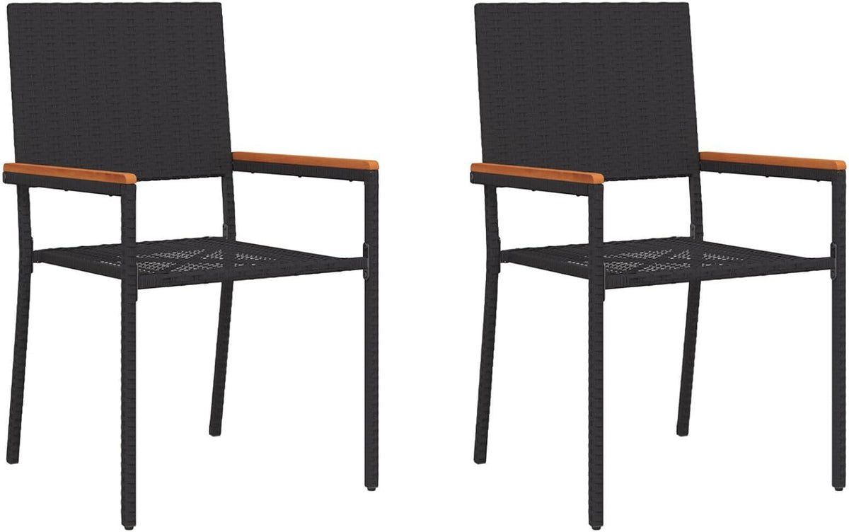 Stackable Garden Chairs Set of 2 Rattan, Polyester, Black for Patio, Balcony, Outdoor Furniture, Comfortable and Durable, Space-Saving Design - QUORE