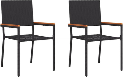 Stackable Garden Chairs Set of 2 Rattan, Polyester, Black for Patio, Balcony, Outdoor Furniture, Comfortable and Durable, Space-Saving Design - QUORE