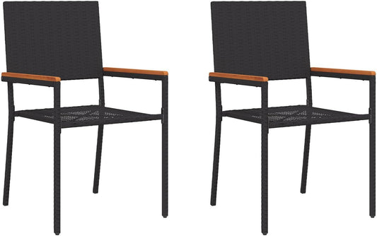 Stackable Garden Chairs Set of 2 Rattan, Polyester, Black for Patio, Balcony, Outdoor Furniture, Comfortable and Durable, Space-Saving Design - QUORE