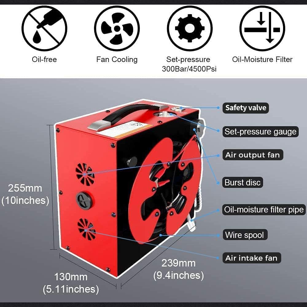 PCP Luchtcompressor – Hogedruk Pomp – Luchtpomp – Compressor – Airgun Compressor – Automatische Uitschakeling – Olievrij Met Water-Oliescheiding 4500 psi / 30 Mpa