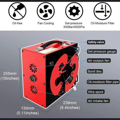 PCP Luchtcompressor – Hogedruk Pomp – Luchtpomp – Compressor – Airgun Compressor – Automatische Uitschakeling – Olievrij Met Water-Oliescheiding 4500 psi / 30 Mpa