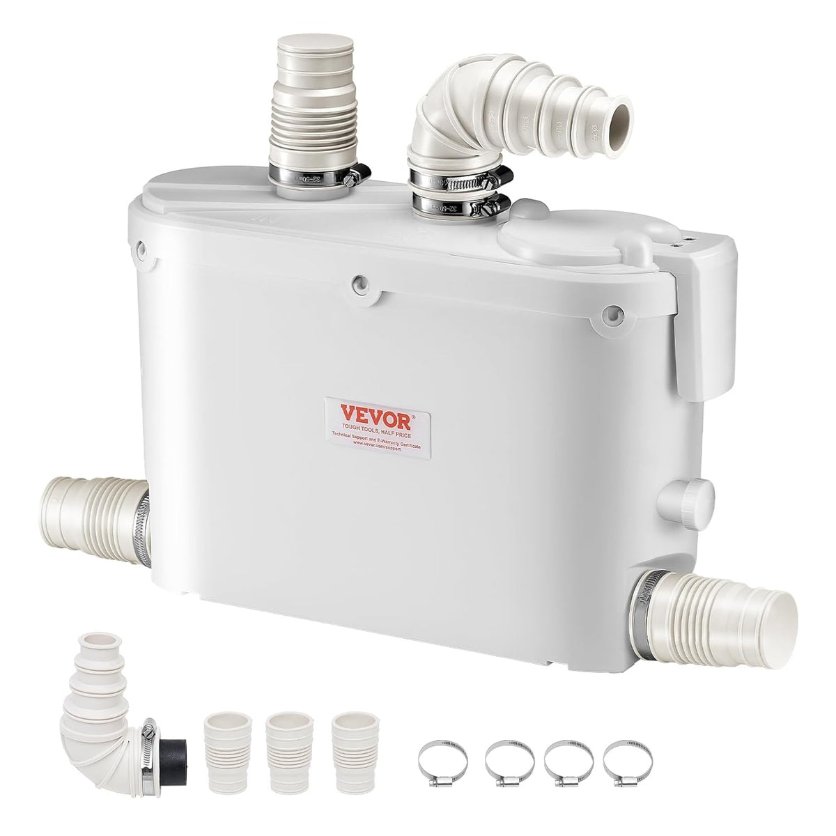 VEVOR Fognario Toilet Shredding Pump, 500 W, Flow Rate 110 LPM, 8 m Head with 4 Water Inputs, Waste Water Drain Machine for Kitchen, Basement, Shower