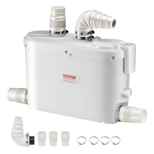 VEVOR Fognario Toilet Shredding Pump, 500 W, Flow Rate 110 LPM, 8 m Head with 4 Water Inputs, Waste Water Drain Machine for Kitchen, Basement, Shower