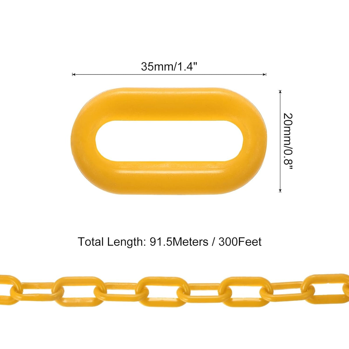 PATIKIL 300 ft kunststof afsluitketting, veiligheidsafsluitketting, kunststof kettingschakels, Crowd Control barrier voor hek, poort, tuin, bouw, oprit, lift, parkeerplaats, geel