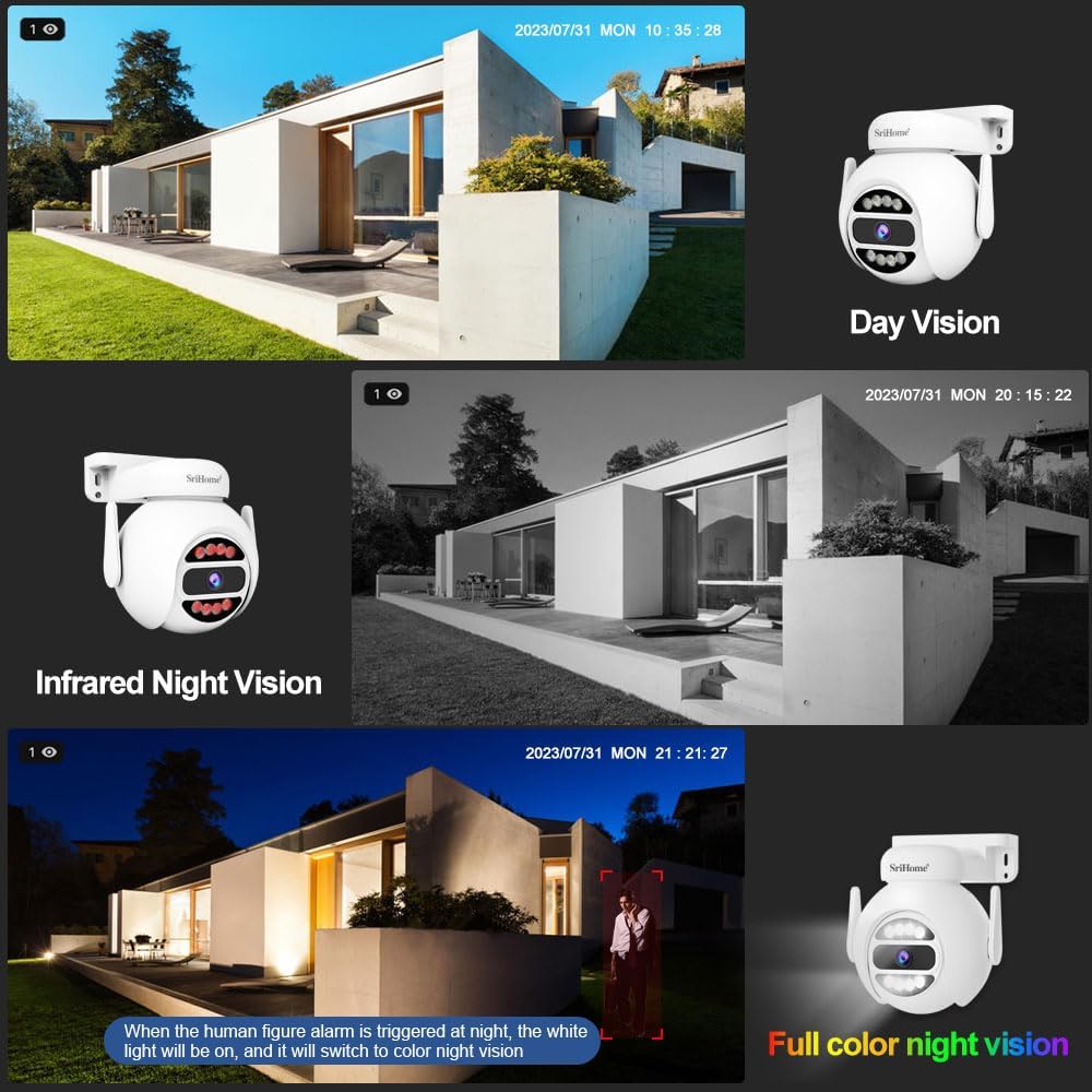 SriHome WiFi videobewakingsset, 4 camera's 5 MP, monitor 10,1 inch, nachtzicht, bewegingsdetectie, afstandsbediening