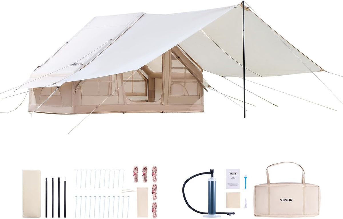 VEVOR Opblaasbare tenten voor kamperen, eenvoudige installatie opblaasbare kampeertenten met handpomp, 300D Oxford 4 seizoenen glampingtent met kachelaansluiting, opbergtas inbegrepen voor eenvoudig
