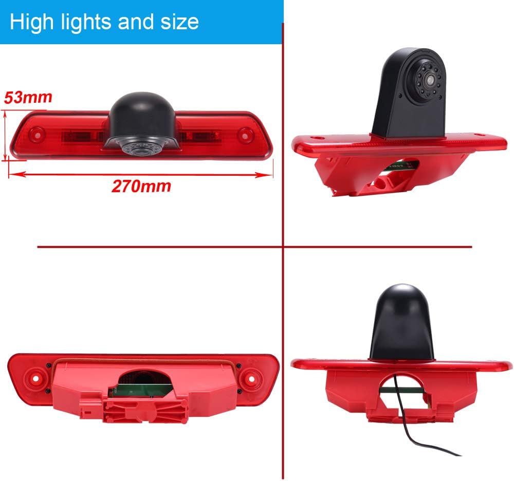 HD Caravan Transporter achteruitrijsysteem remlicht achteruitrijcamera dakcamera parkeerhulp met hoek verstelbaar compatibel met Peugeot Expert/FIAT Scudo / Citroen Jumpy/Toyota Proace
