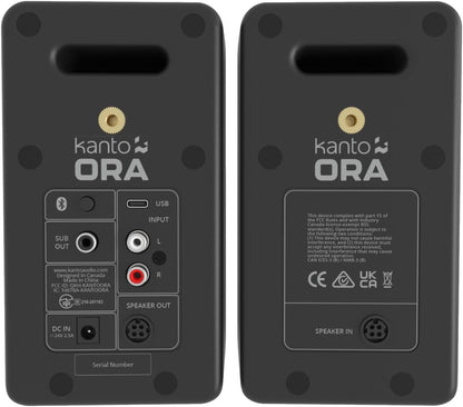Kanto ORA 100W Powered Bi-amp Reference Desktop Computer Speakers w/Bluetooth 5.0 & USB-C | 100 Hz Crossover | Reference Quality Sound | Pair | Black