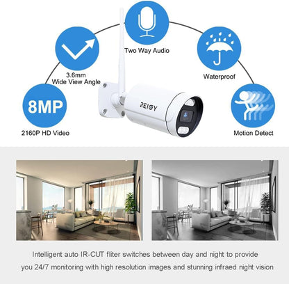 Bewakingscamera Systeem – Beveiligingscamera – CCTV Camera – Draadloos Camerasysteem – Outdoor Camera – 8MP 4K Resolutie – 2TB Harde Schijf