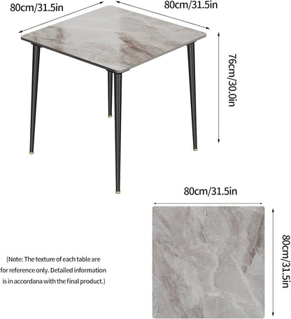 FATIVO Eettafel, kleine keukentafel, marmer voor 2 personen, eetkamertafel, eenvoudig, woonkamer, eettafel, grijs, hoogglans, tafels voor eetkamer, restaurant, metaal, tafelpoten, 80 x 80 cm,