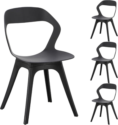 Plastic Eetkamerstoelen - Set van 4 Moderne Buitenkeukenstoelen voor Patio/Woonkamer - Zware Eetkamerstoel met Holle Rug - Mid Century Zijstoel voor Buiten, Bistro, Café - Zwart
