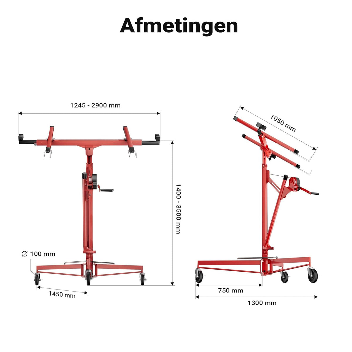 Platenlift XXL set - montagehulp XXL 350 cm + verlengstuk 140 cm - tot max. 465 cm en 68 kg