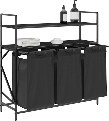 Wasmand – Wasbak – Wasbox – Sorteerbak – Laundry Basket – 3 Compartimenten – Stevig Stalen Frame Met Houten Planken
