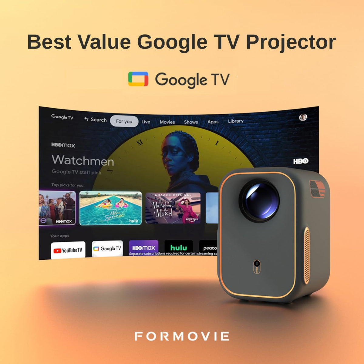 Xming Episode One, Beamer Projector met WiFi en Bluetooth, Google TV Geïntegreerd, 1080P Smart Projector, Dolby Audio voor Thuisbioscoop, Draagbaar voor Buiten
