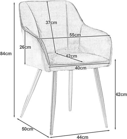 TUKAILAI Eetkamerstoelen, set van 2, van fluweel, keukenstoel, gestoffeerde stoel, armleuning, rugleuning, zachte zitkussens, metalen poten, moderne stoel voor keuken, eetkamer, woonkamer, zwart
