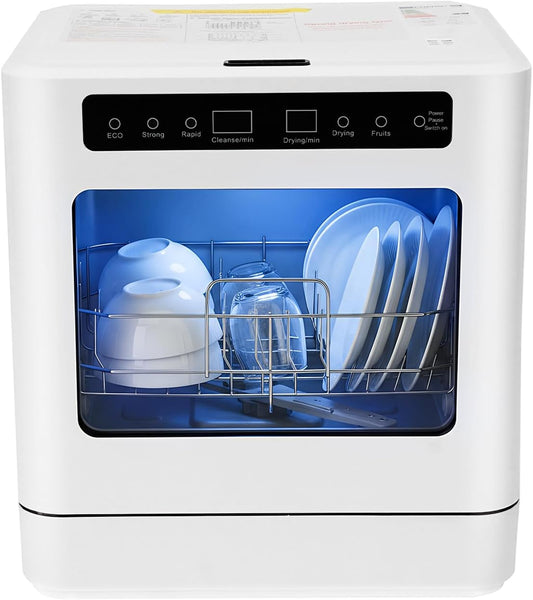 Tafelservies, 800 W, mini-vaatwasser, draagbare mini-spoelmachine met 4 wasmodi, tafelvaatwasser, vrijstaande tafelvaatwasser voor kantoor, camping, camper - QUORE