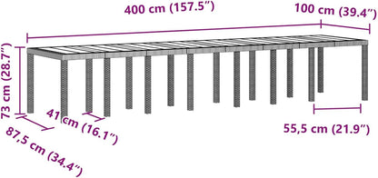 Tuinstafel – Eettafel – Buitenmeubel – Tuinmeubel – Terrastafel – Rechthoekig Design – Weerbestendig Poly Rattan – Stevig Stalen Frame – 400 x 100 cm