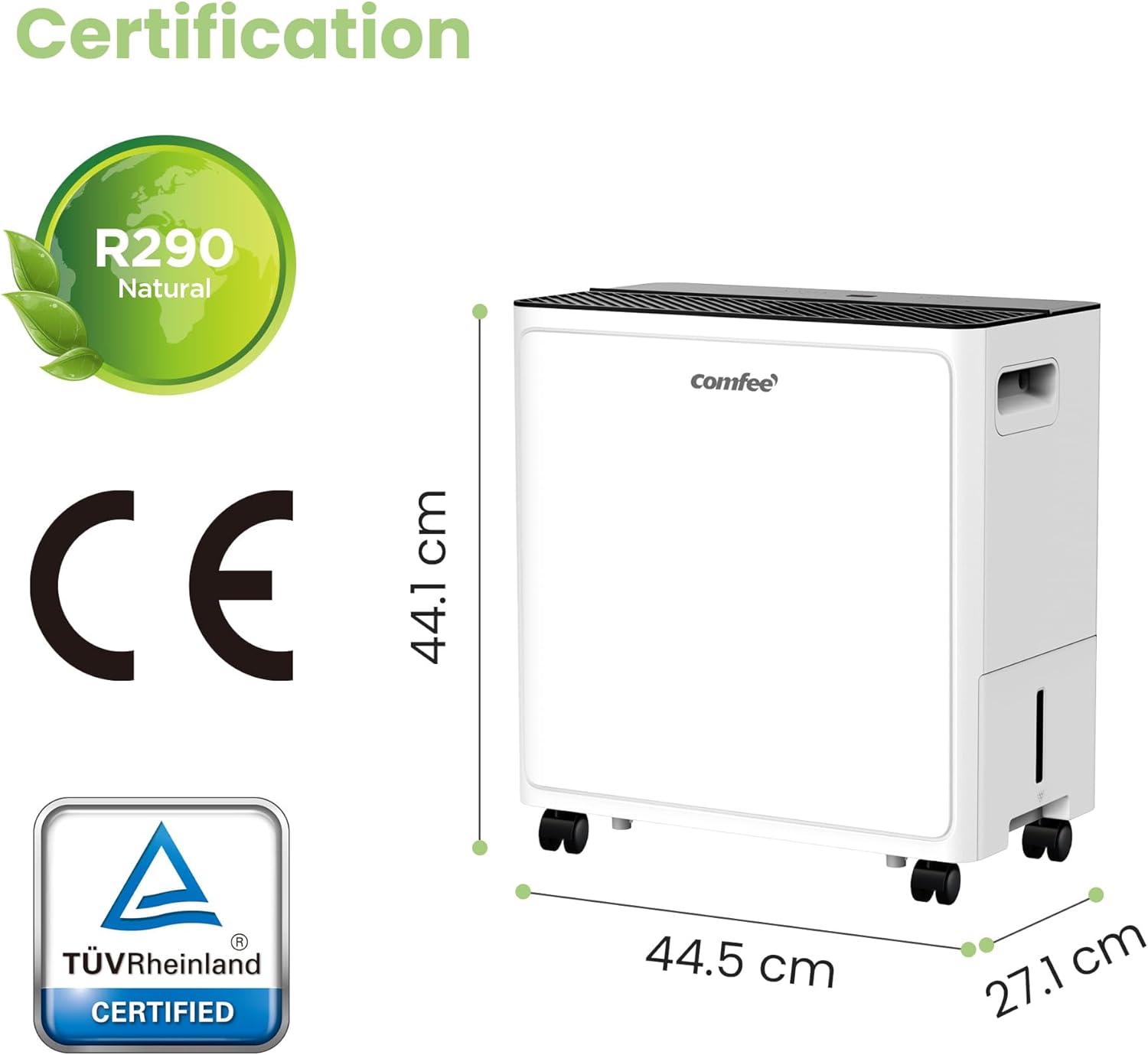 COMFEE Powerful dehumidifier, absorbs up to 30 l/day, tumble dryer, comfort mode, tank 3 L, timer 24 hours, ideal for large rooms 58-73 m², garage, cellar - QUORE
