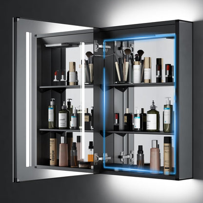Tokvon® Rivulet LED Badkamer spiegelkast verlichte kasten met Scheerapparaat stopcontact 3-kleuren-LED Touch schakelaar Anti-condens kast 50x70cm - QUORE