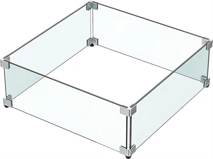MESIDA 53x53x15 cm Vuurkorf Glas Windscherm, Gehard Glas Vuurplaats Tafelschild, Dik en Stevig, met Stevige Aluminium Hoekbeugel
