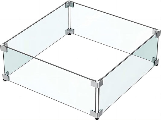 MESIDA 53x53x15 cm Vuurkorf Glas Windscherm, Gehard Glas Vuurplaats Tafelschild, Dik en Stevig, met Stevige Aluminium Hoekbeugel