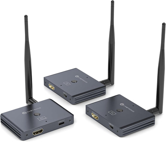 Draadloze HDMI-zender en -ontvanger, HDMI Transmissie Loop-out extender, 100m/328FT, 1TX-2RX, 2,4 G+5,8 G, 4K Decodering 1080P60Hz-uitgang, Streaming Vanaf Laptop, Camera's Naar TV, Projector, Monitor