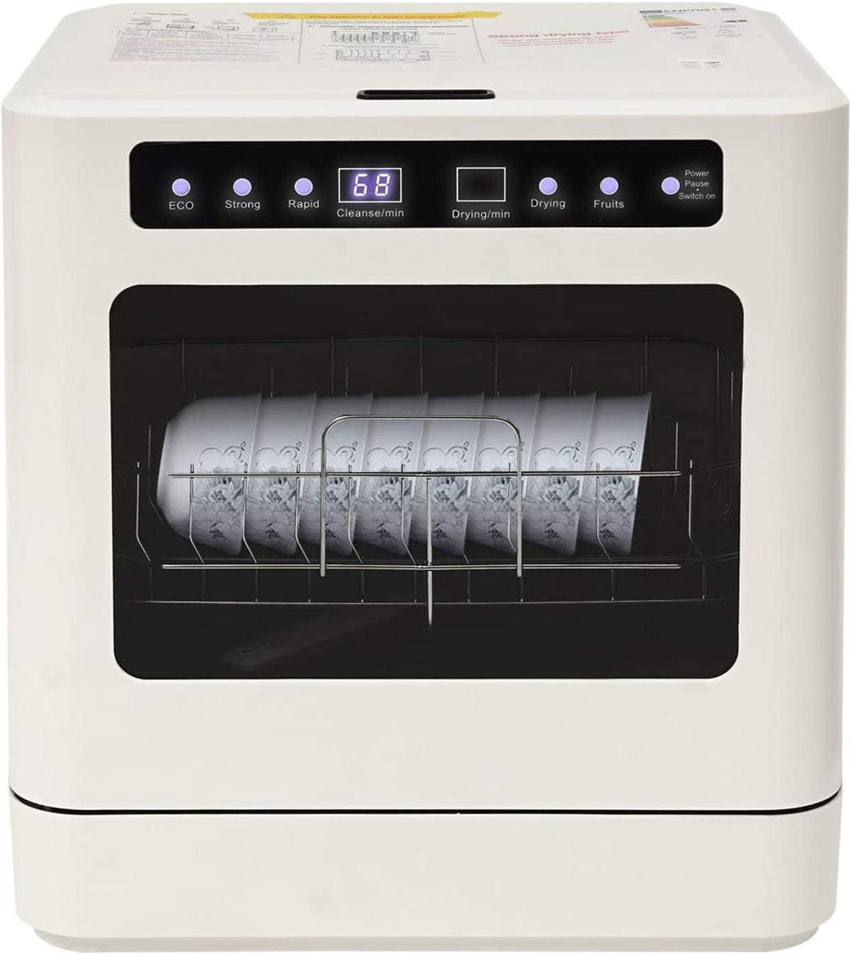 Mini-vaatwasser, 800 W, 2 etages, draagbare tafelvaatwasser, 43 x 39 x 46 cm, vaatwasser, klein, met 4 wasmodi, touch-control, led-display, auto-droging, tafelvaatwasser voor keuken, woonplaats