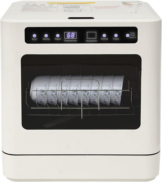 Mini-vaatwasser, 800 W, 2 etages, draagbare tafelvaatwasser, 43 x 39 x 46 cm, vaatwasser, klein, met 4 wasmodi, touch-control, led-display, auto-droging, tafelvaatwasser voor keuken, woonplaats