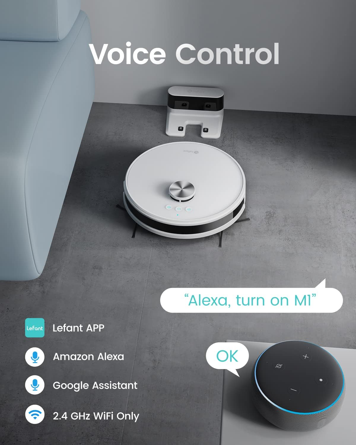 LEFANT M1 Robotstofzuiger en Mopper met Mapping, 4000Pa, 200 Min, Lasernavigatie (LDS), No-Zone, 32 cm Robotstofzuiger, WiFi/App/Alexa Bediening - Ideaal voor het Slimme Huis, M1