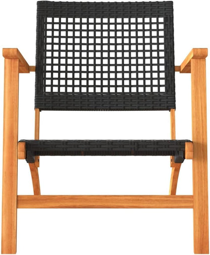 365868 Garden Chairs, Pack of 2 Acacia Wood and Synthetic Rattan, Black Garden Chair, Patio Chairs - QUORE