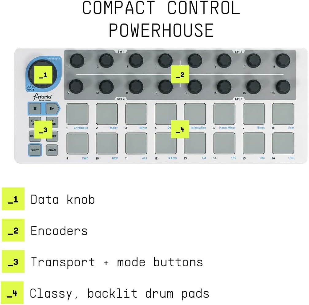 Arturia - BeatStep - Compacte MIDI-controller en sequencer met creatieve Software voor hoogwaardige opnamen, 16 pads, 16 encoders