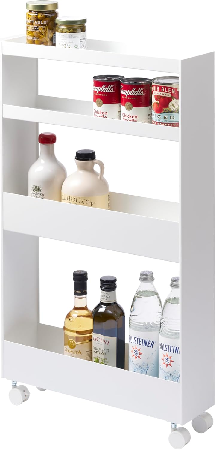Yamazaki 1806 TOWER Slim 4~Tiered Storage Cart, white, Steel/Nylon, 13 x 48 x 80.5 cm
