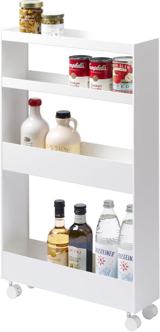 Yamazaki 1806 TOWER Slim 4~Tiered Storage Cart, white, Steel/Nylon, 13 x 48 x 80.5 cm