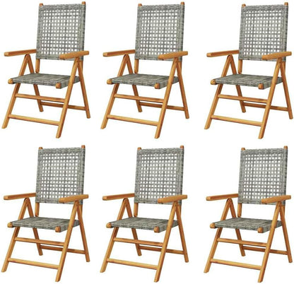vidaXL Garden chairs 6 pcs adjustable poly rattan and solid wood grey, folding garden chair, patio chair, lounge chair, garden chair, lounge chair garden - QUORE