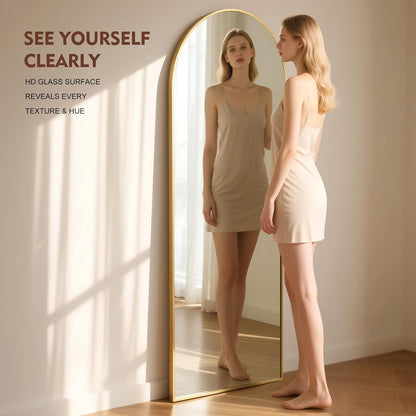 Volledige Spiegel – Staande Spiegel – Wandspiegel – Full Body Spiegel – Goudkleurige Spiegel – Onbreekbaar Veiligheidsglas – Aluminium Frame – 163 x 53 cm