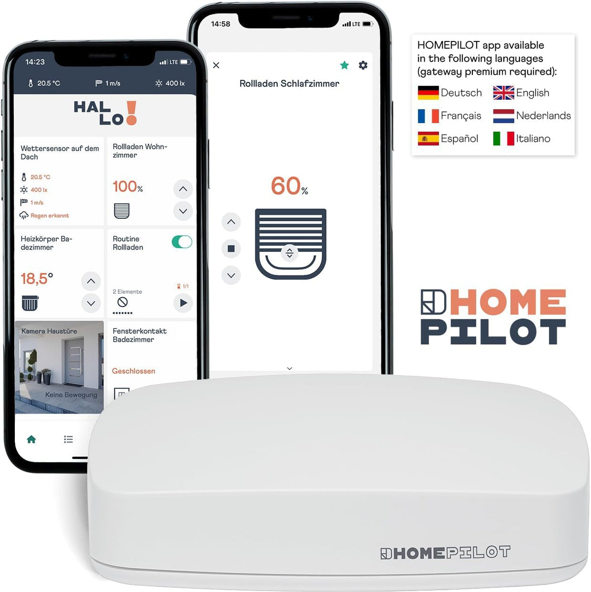 HOMEPILOT Gateway premium, Smart Home Central incl. app & spraakbesturing (Alexa, Google Assistant compatibel), besturing voor slimme homepilot-apparaten (rolluiken, verwarming, verlichting enz.)