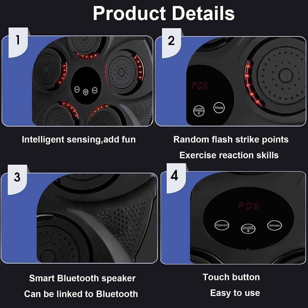 Music Boxing Machine - Music Boxing Machine voor de Muur - Gemonteerde Boks Trainer met Bluetooth & 2 Paar Handschoenen - Reactie-en Snelheidstraining voor Kinderen & Volwassenen - Zwart