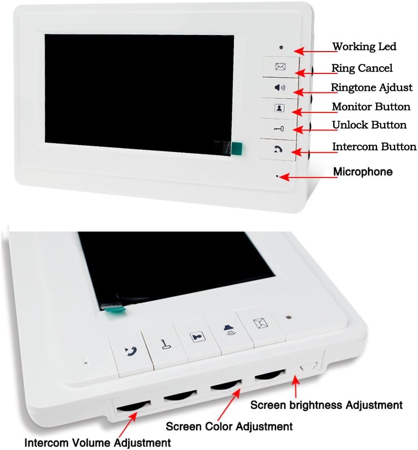 7 inch LCD kleur bedraad video intercomsysteem kit 700TVL IR COMS nachtzicht buitencamera deurbel voor multi-woningen / familie / thuis witte monitoren 100 meter (1 camera 2 monitors)